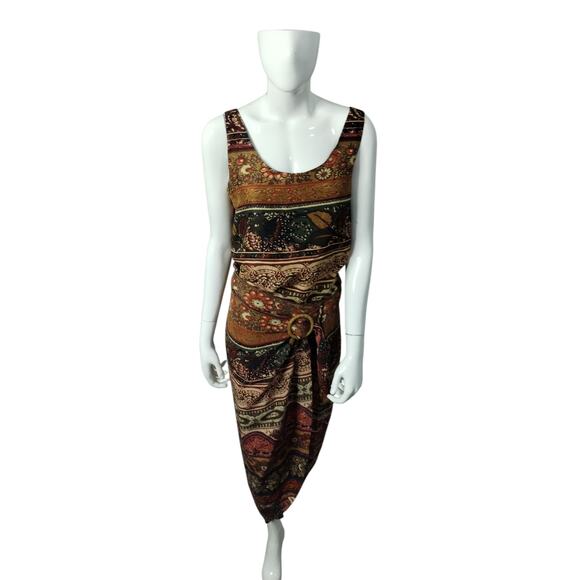Vintage EXPRESS Champagne Inter 100% Silk Women's Hippie Bohemian Top & Skirt - Picture 5 of 11